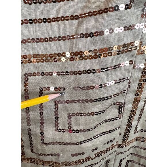 NIGHT STUDIO LINEN beige linen sequins 3/4 sleeve blazer jacket blouse tunic 8 - Picture 11 of 13